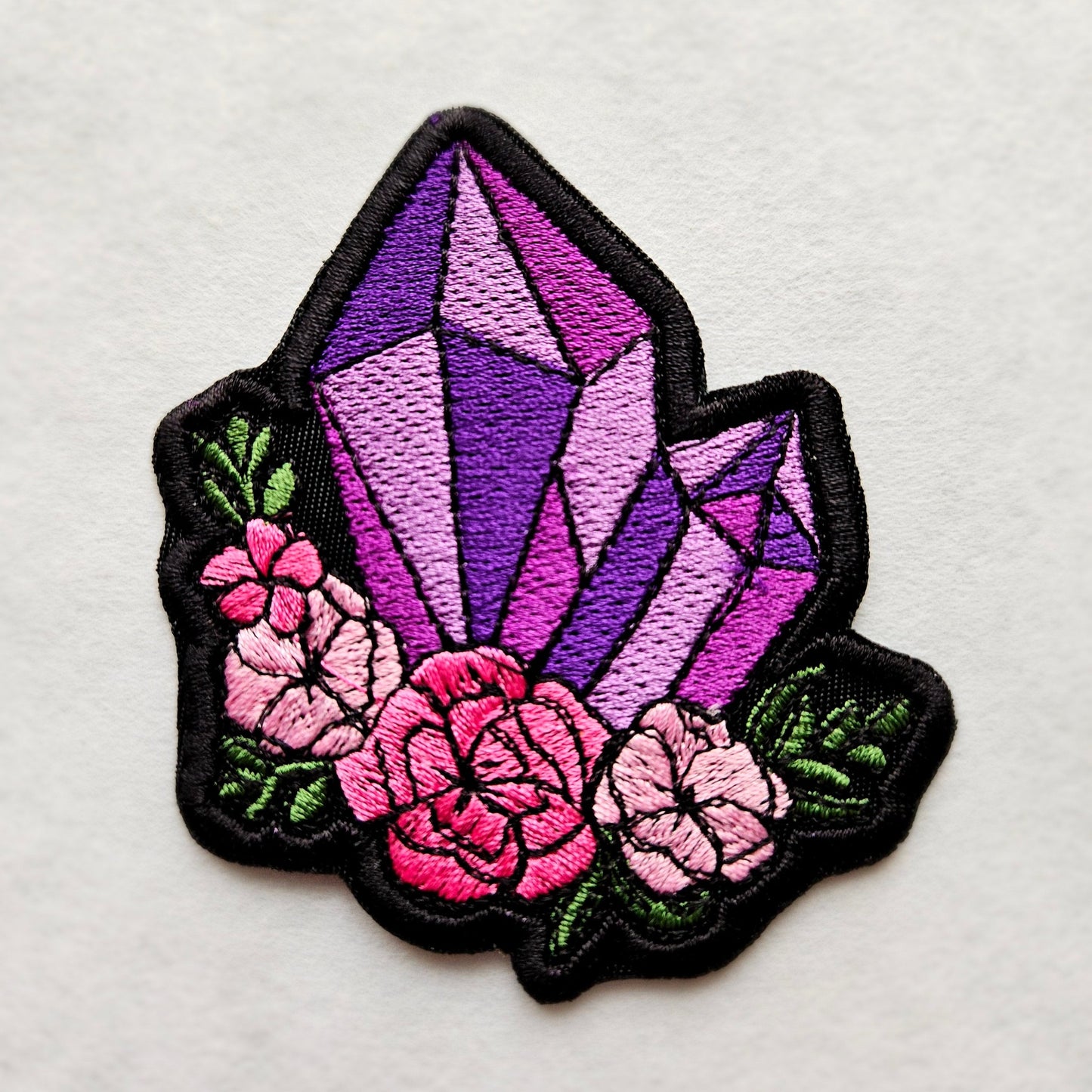 Crystal Floral Amethyst Embroidered Iron On Patch
