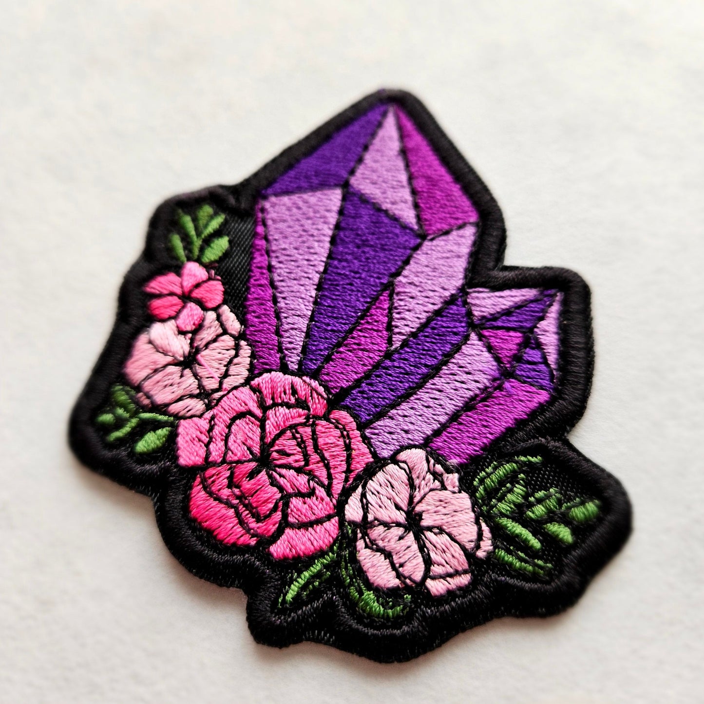 Crystal Floral Amethyst Embroidered Iron On Patch