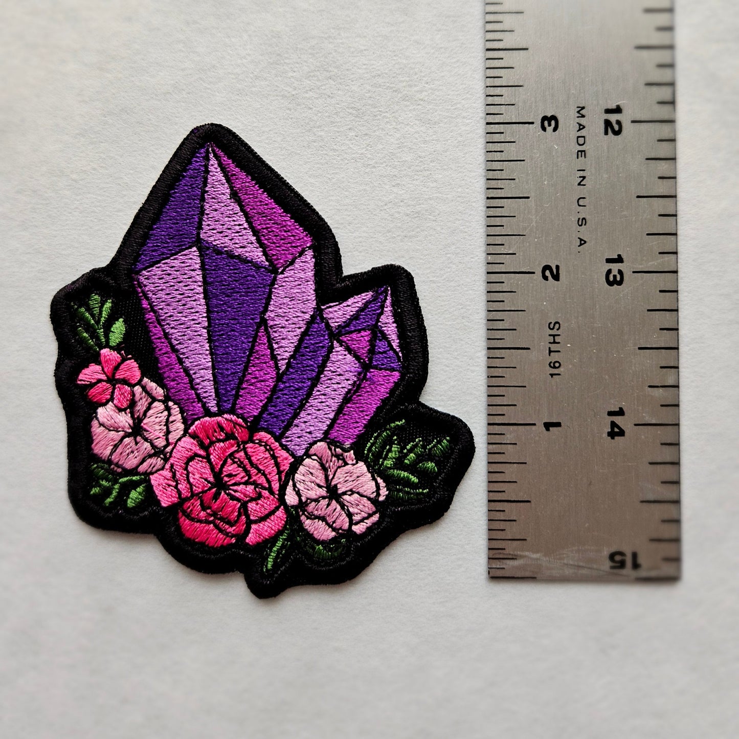 Crystal Floral Amethyst Embroidered Iron On Patch