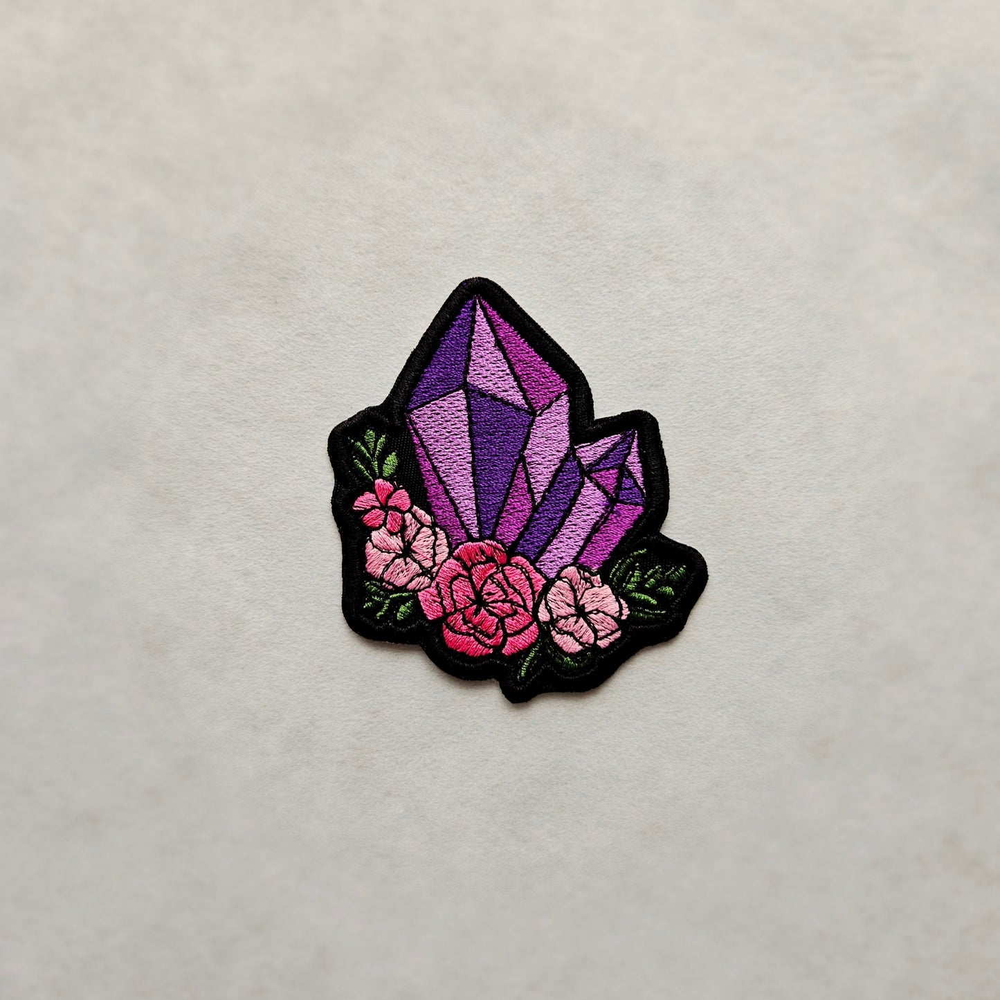 Crystal Floral Amethyst Embroidered Iron On Patch