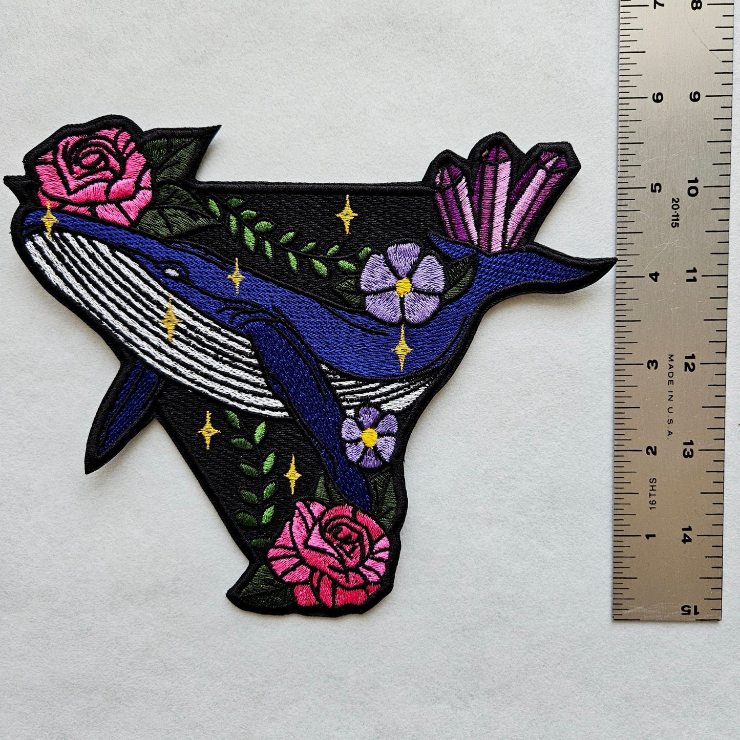 Mystic Whale Iron on Embroidered Patch