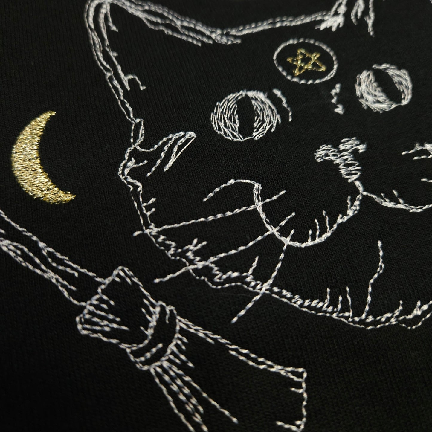 Black Cat Embroidered Crewneck Sweater