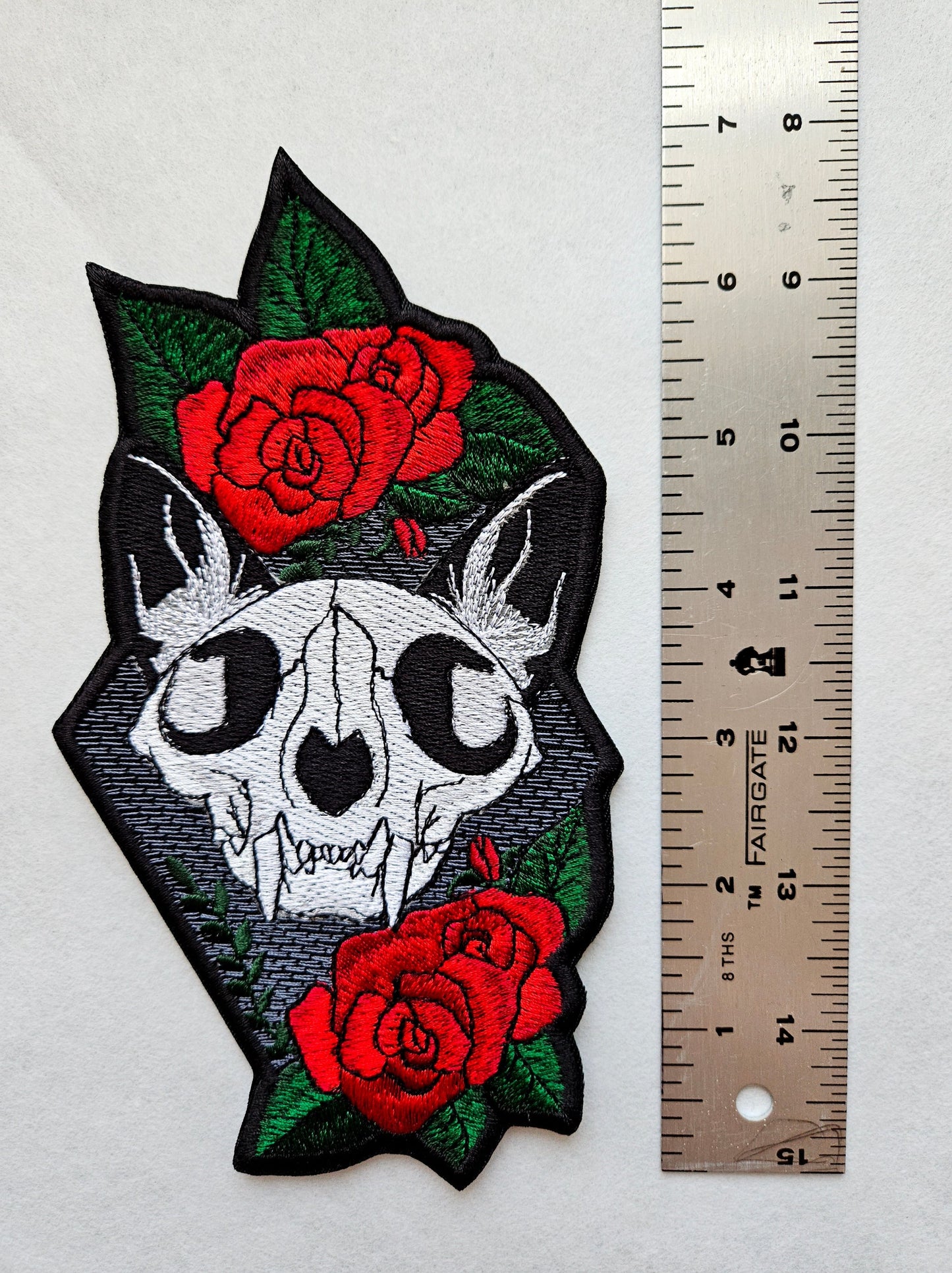 Cat Skull Iron on Embroidered Patch