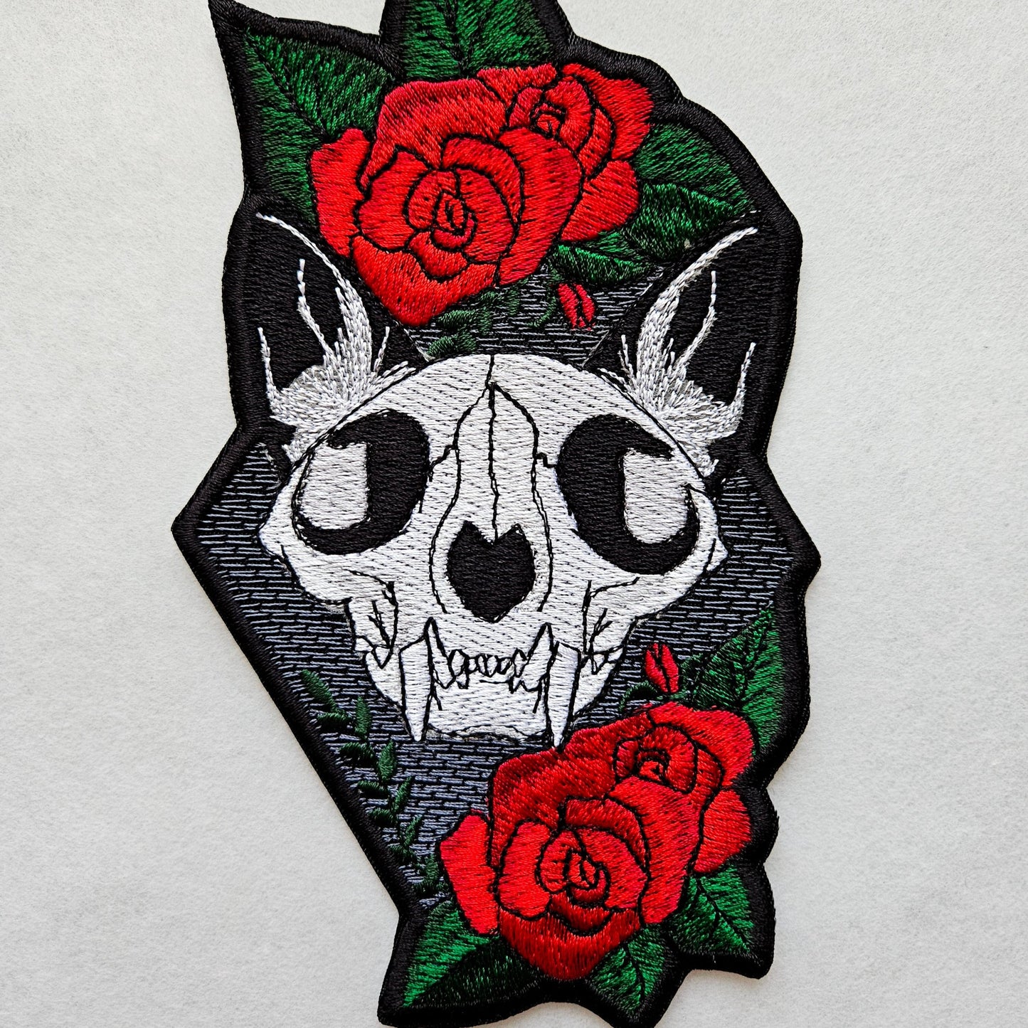 Cat Skull Iron on Embroidered Patch