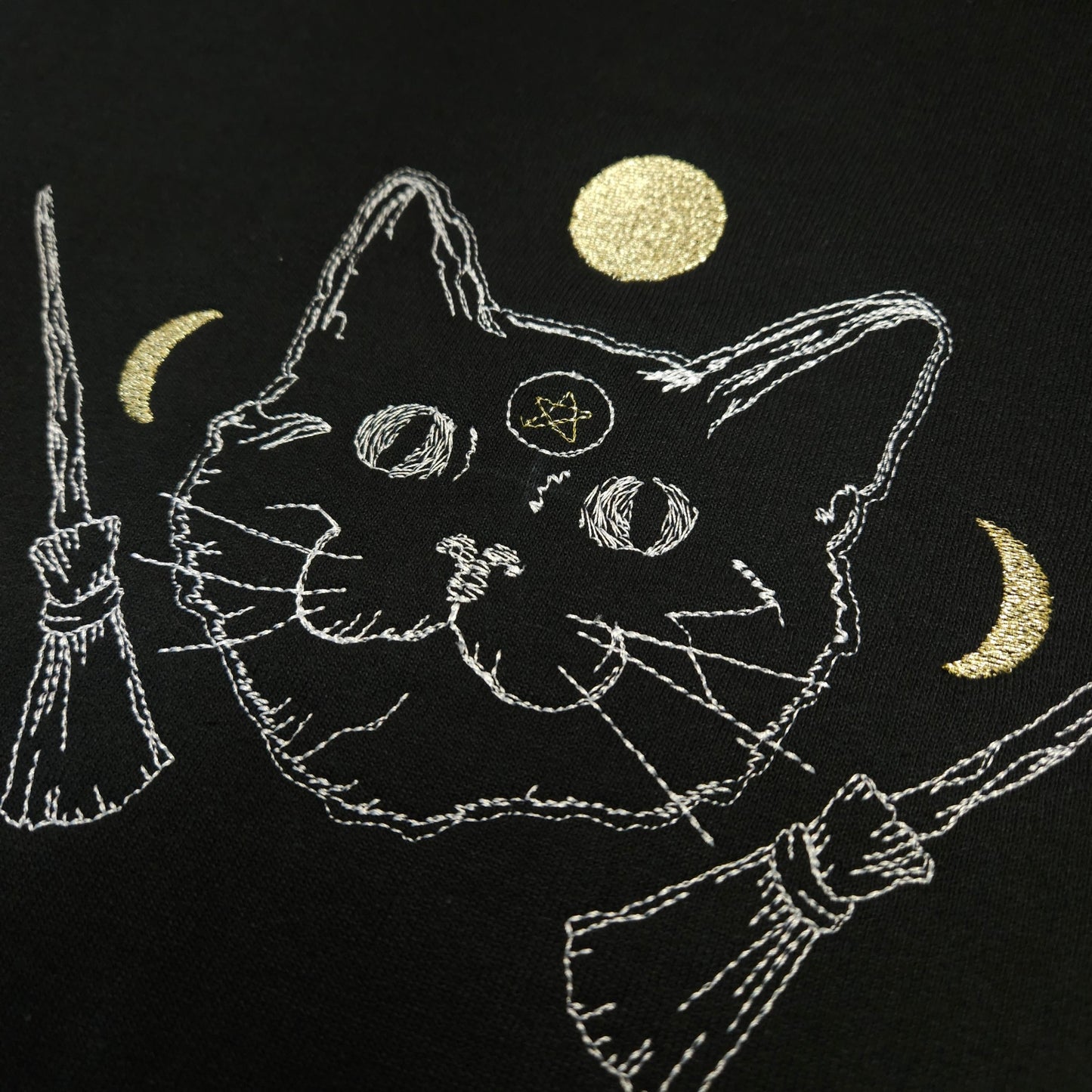 Black Cat Embroidered Crewneck Sweater